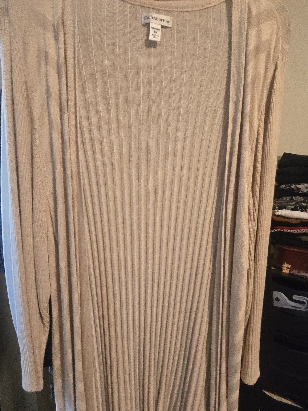 croft & barrow beige ribbed open-front cardigan